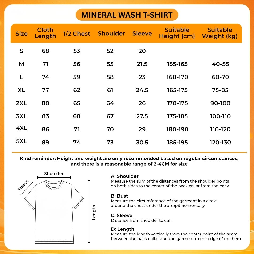 Mineral Wash T Shirt Size Chart - Half-Life Shop